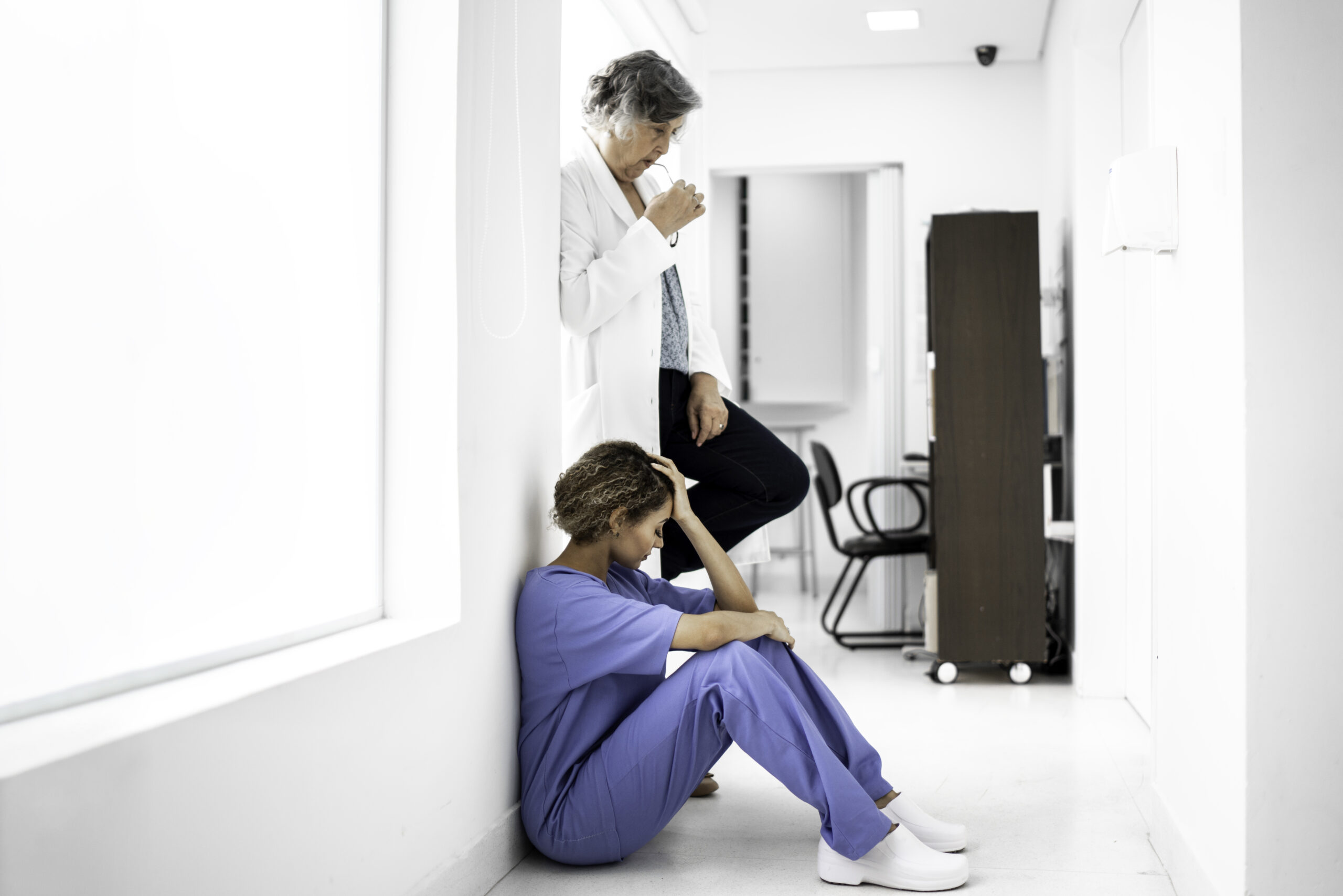 Upset female doctors at hospital